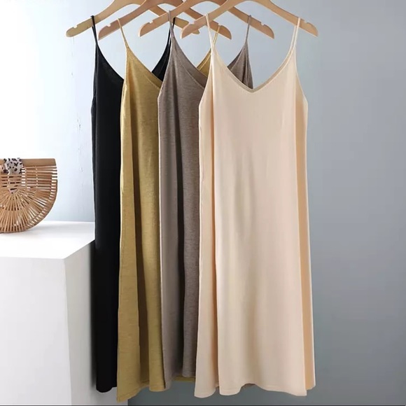 Cotton Dress tank basic women khaki blue cream black lime v-neck minimalist - Picture 4 of 15